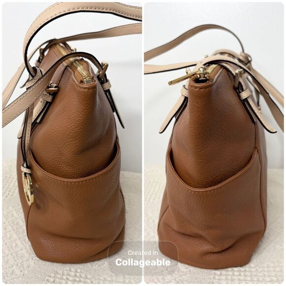 Michael Kors Jet Set Large Pebble Leather Top-Zip Tote Bag Tan - Picture 7 of 11